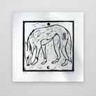 Dingo Moon – black and white lino print by Kyeesha Sky Stack