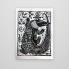 Guardian of the Waters – Black Croc, lino print by Kyeesha Sky Stack